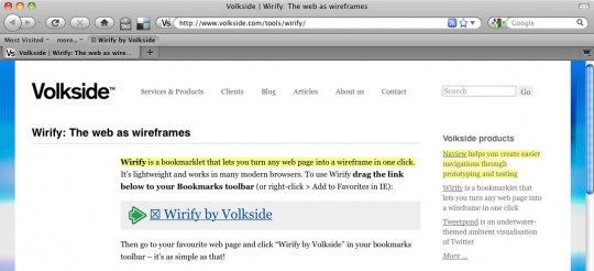 Wirify bookmarklet with visual symbol