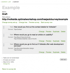 Treejack tasks setup