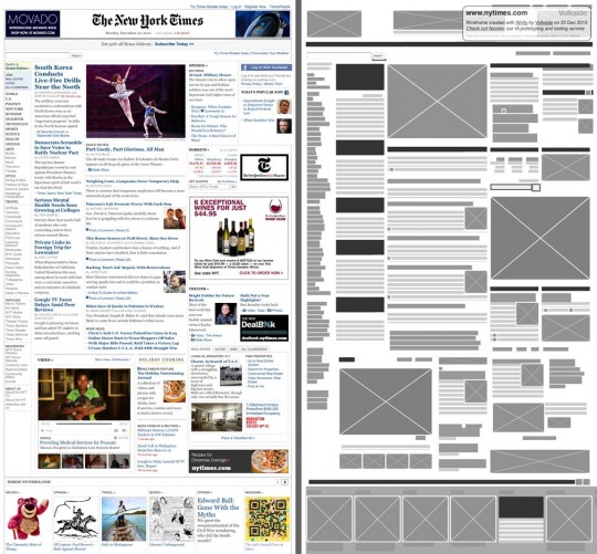 New York Times - Original vs Wirify wireframe