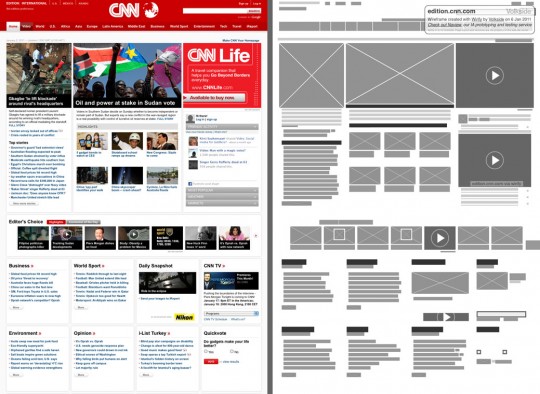 CNN International - Original vs Wirify wireframe
