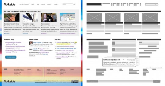 Volkside - Original vs Wirify wireframe - Movable information overlay